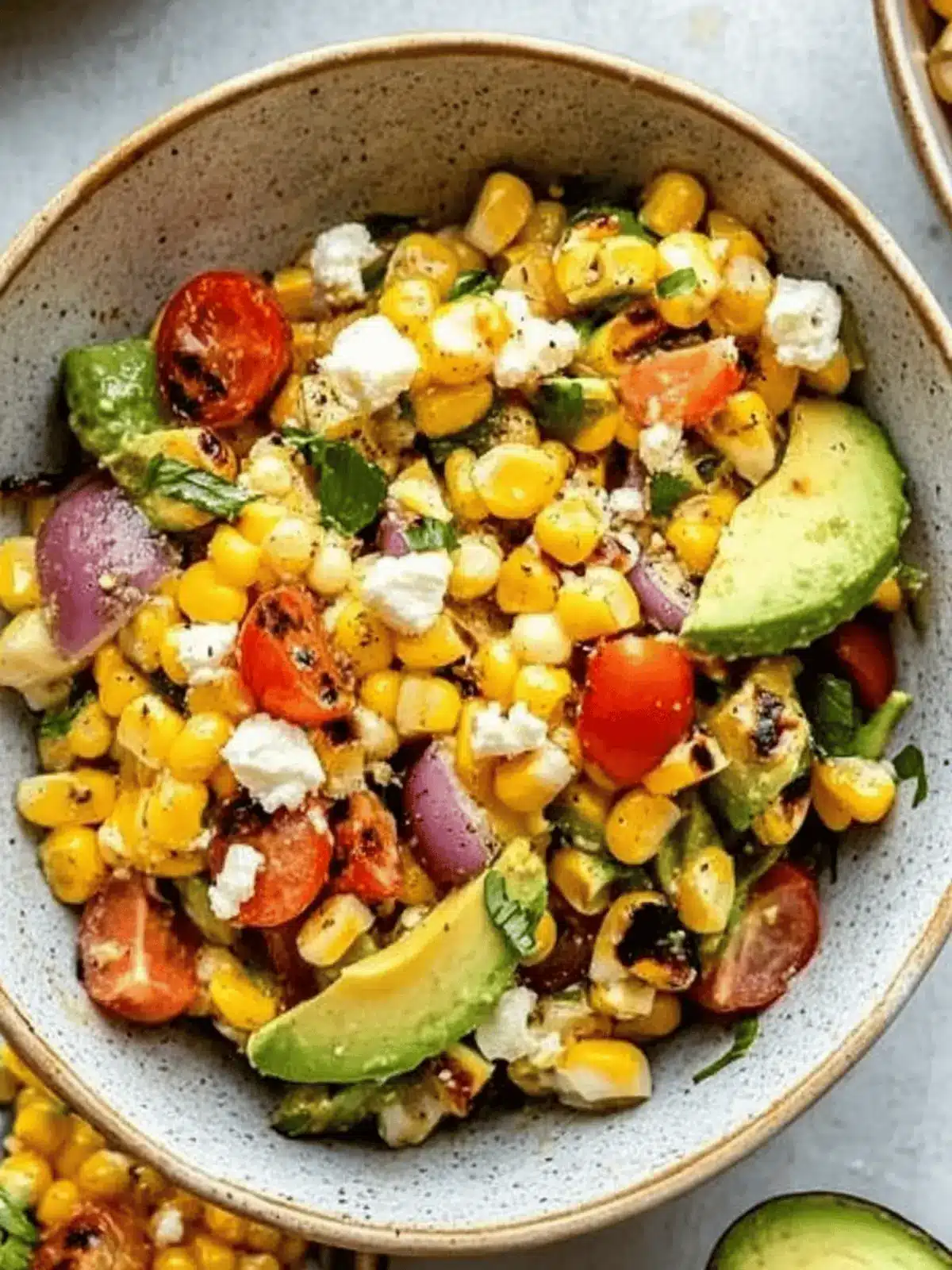 Delicious Grilled Corn Salad with Avocado and Goat Cheese Bliss 4 Grilled Corn Salad with Avocado, Goat Cheese & Hot Honey Vinaigrette