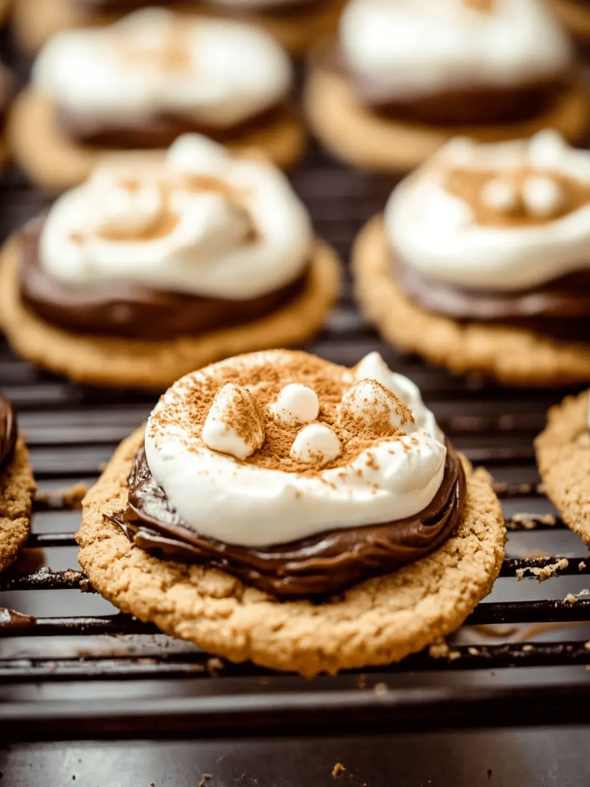 Soft and Chewy Graham Cracker Cookies with Fudge Frosting Delight 2 Soft and chewy graham cracker cookies topped with smooth chocolate fudge frosting and creamy marshmallow buttercream.