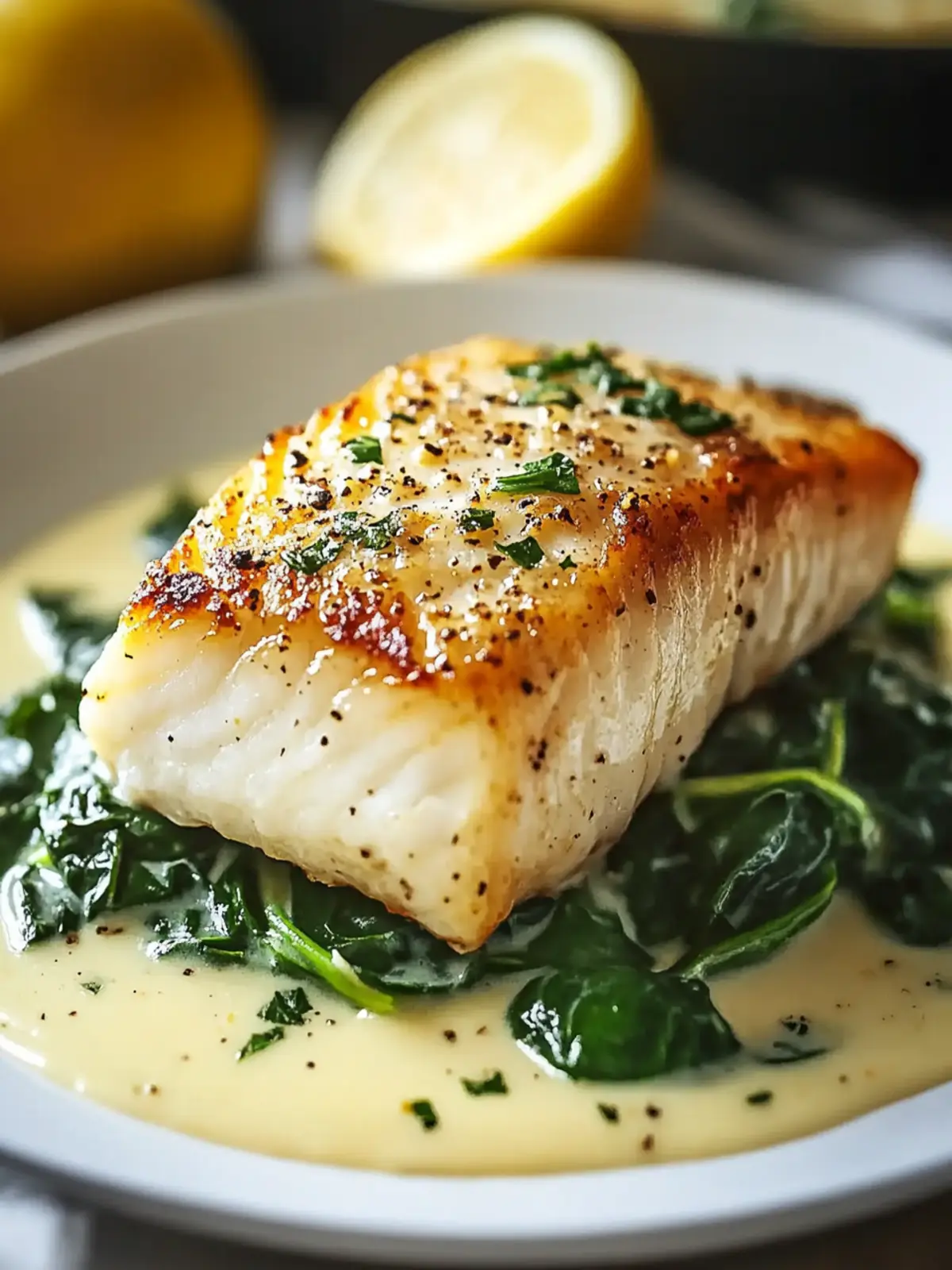 Delicious Lemon-Garlic Sea Bass with Creamed Spinach Delight 4 Delicious Lemon-Garlic Sea Bass with Creamed Spinach