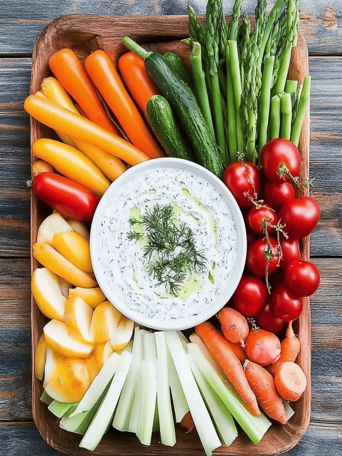 Spring Vegetable Platter with Herbed Greek Yogurt Dip Delight 3 Spring Vegetable Platter with Herbed Greek Yogurt Dip