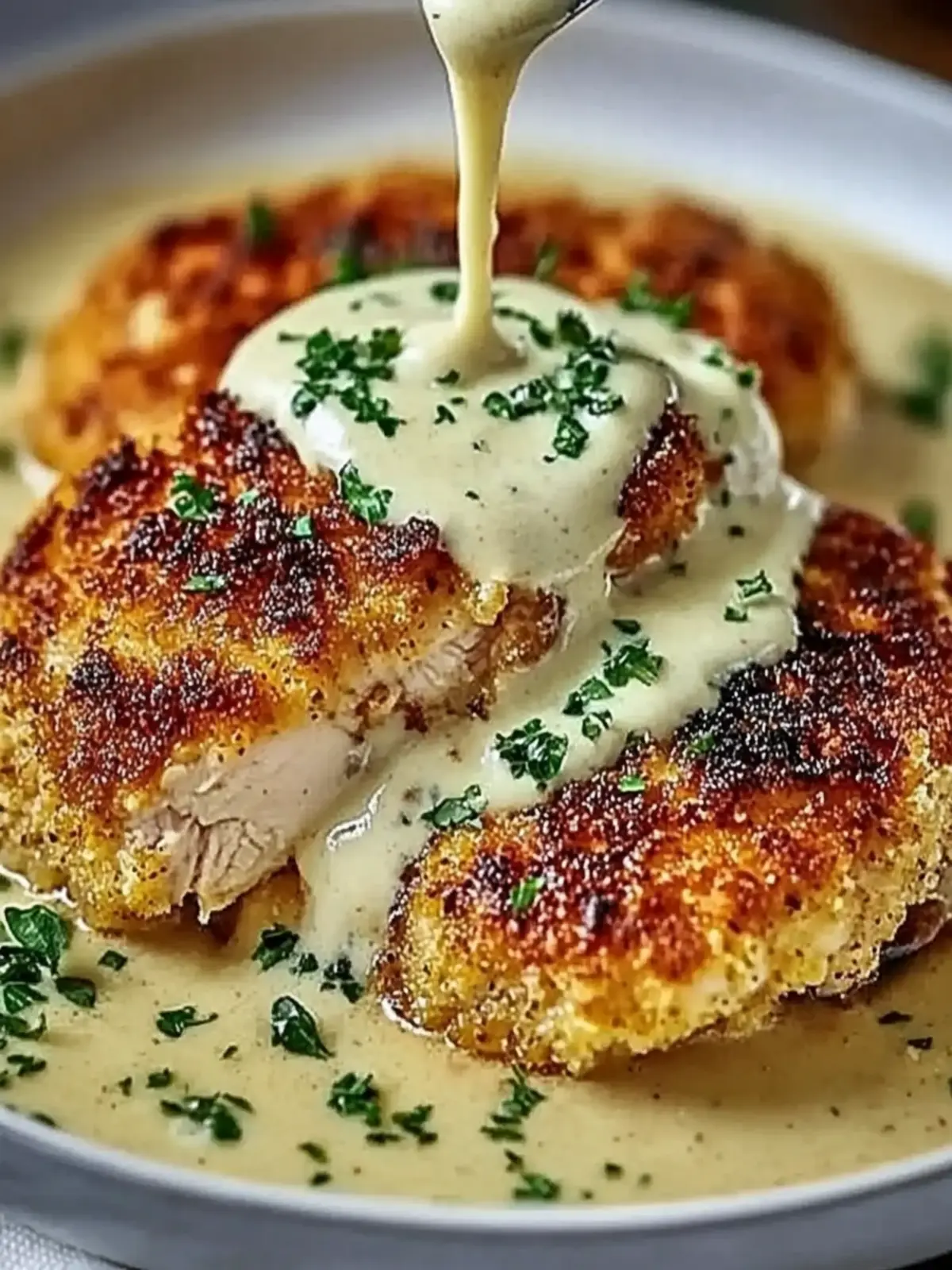 Parmesan Crusted Chicken with Creamy Garlic Sauce Bliss 3 Parmesan Crusted Chicken With Creamy Garlic Sauce