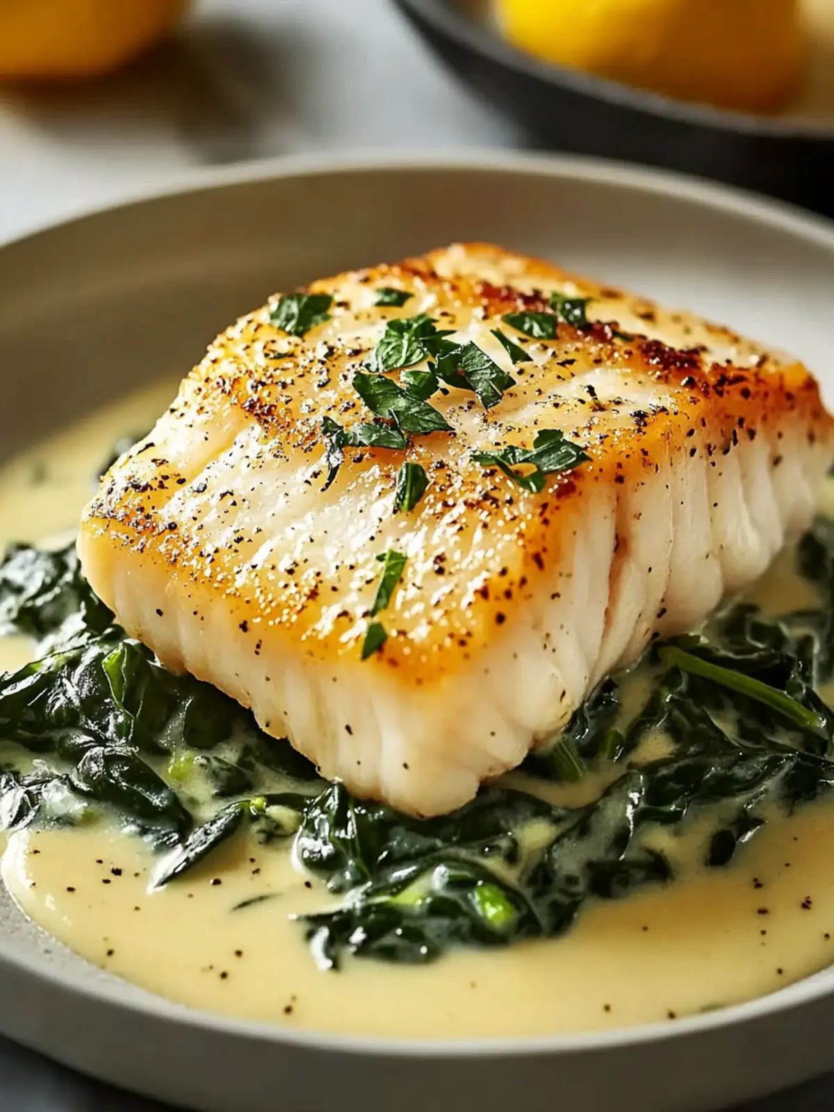 Delicious Lemon-Garlic Sea Bass with Creamed Spinach Delight 3 Delicious Lemon-Garlic Sea Bass with Creamed Spinach