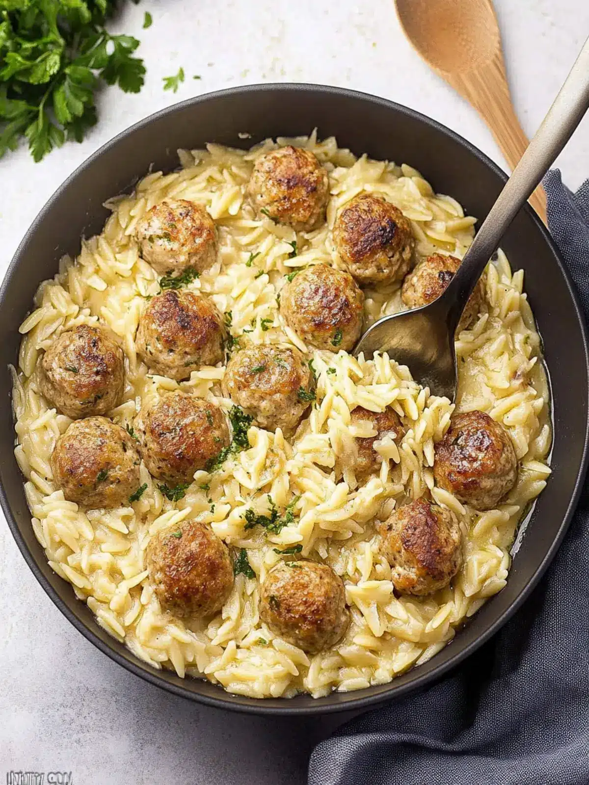 Delicious Chicken Meatballs with Orzo in One Pan Magic 4 Chicken Meatballs with Orzo