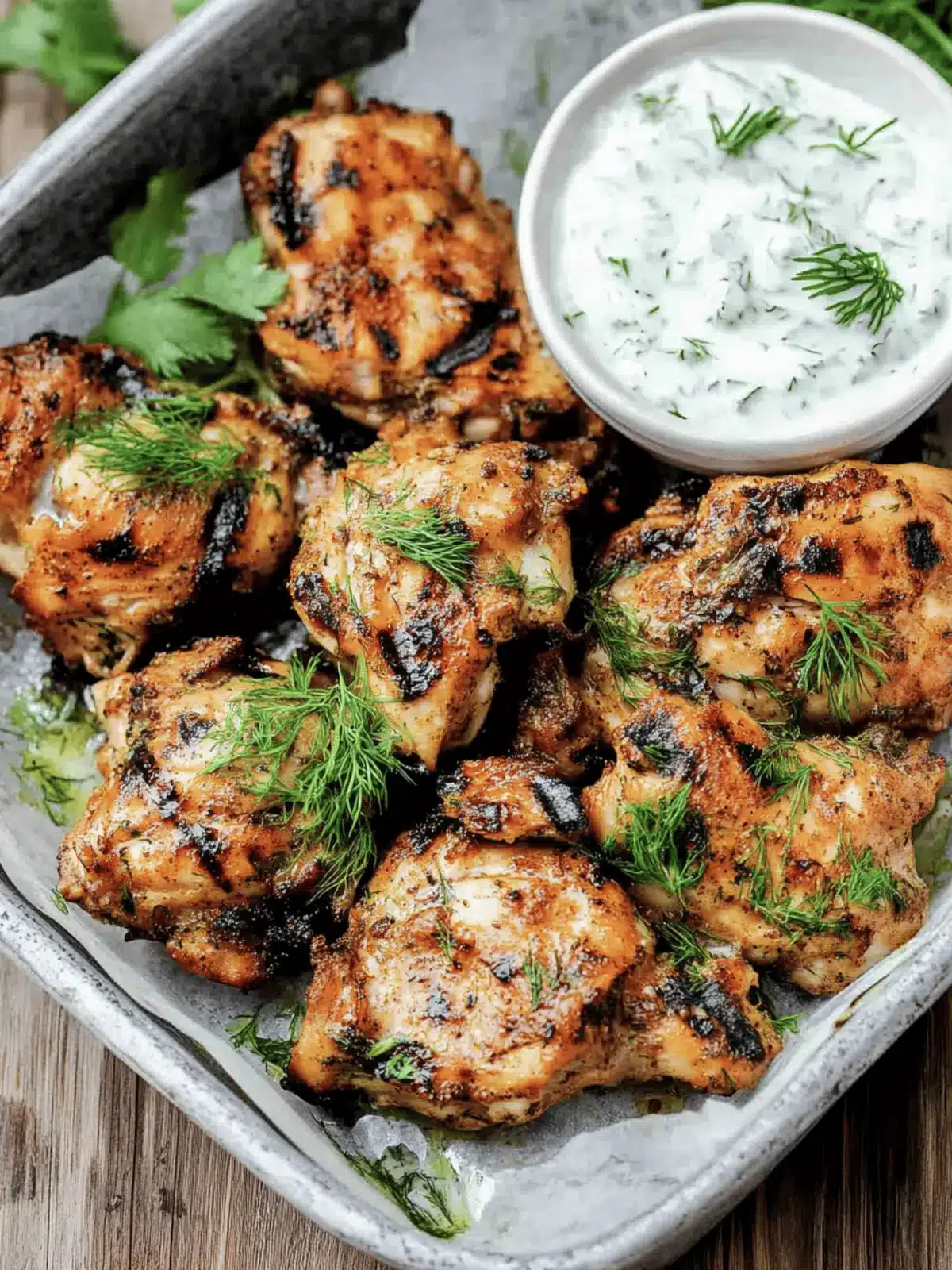 Mediterranean Grilled Chicken Thighs with Zesty Dill Sauce 2 Mediterranean Grilled Chicken Thighs with Dill Yogurt Sauce