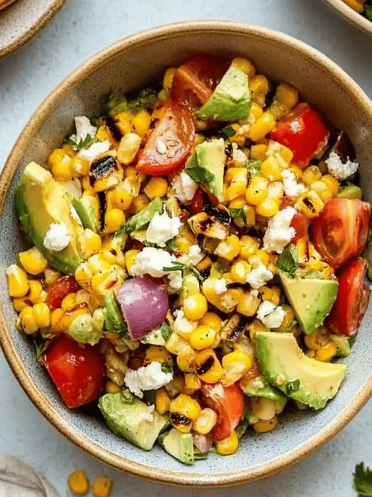 Delicious Grilled Corn Salad with Avocado and Goat Cheese Bliss 3 Grilled Corn Salad with Avocado, Goat Cheese & Hot Honey Vinaigrette