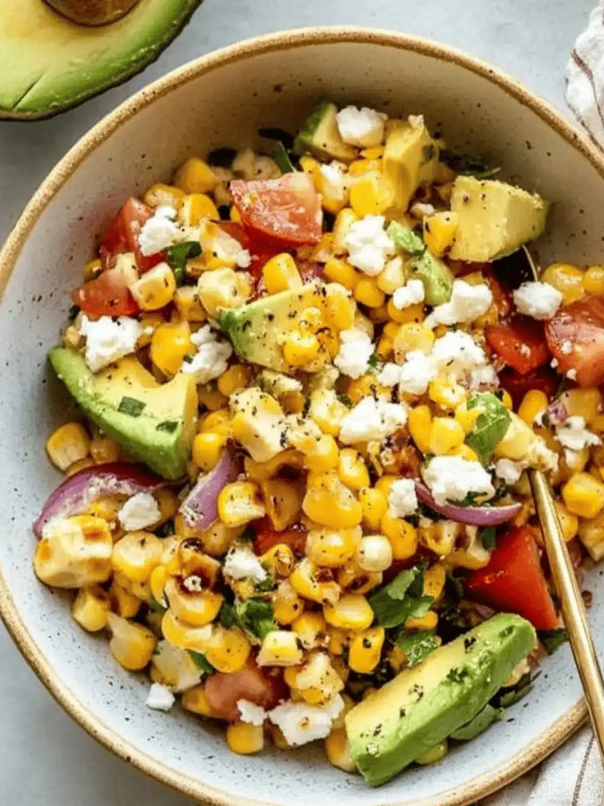Delicious Grilled Corn Salad with Avocado and Goat Cheese Bliss 2 Grilled Corn Salad with Avocado, Goat Cheese & Hot Honey Vinaigrette