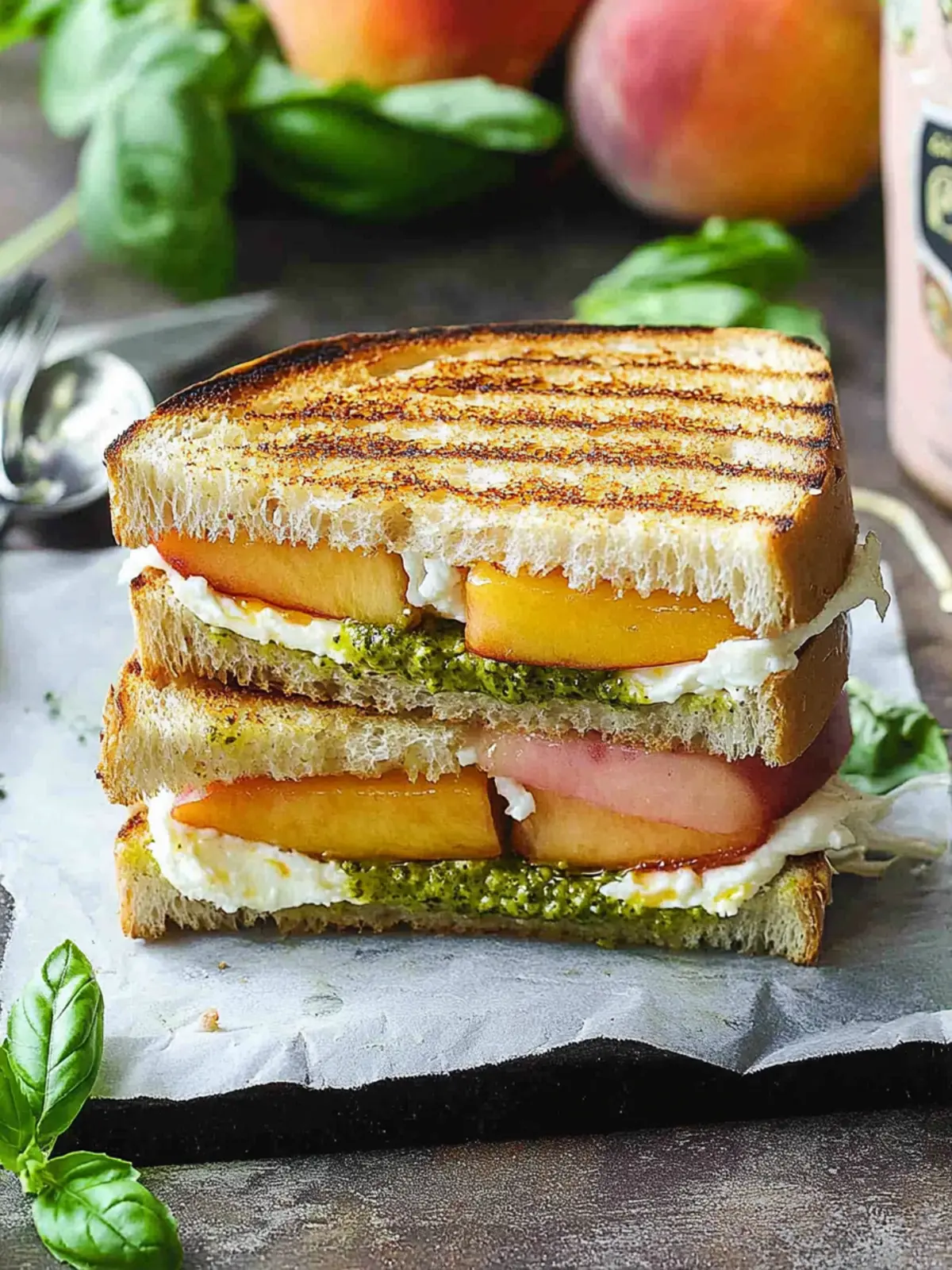 Peach Pesto & Burrata Sandwich: A Blissful Summer Bite 2 Peach, Pesto & Burrata Sandwich