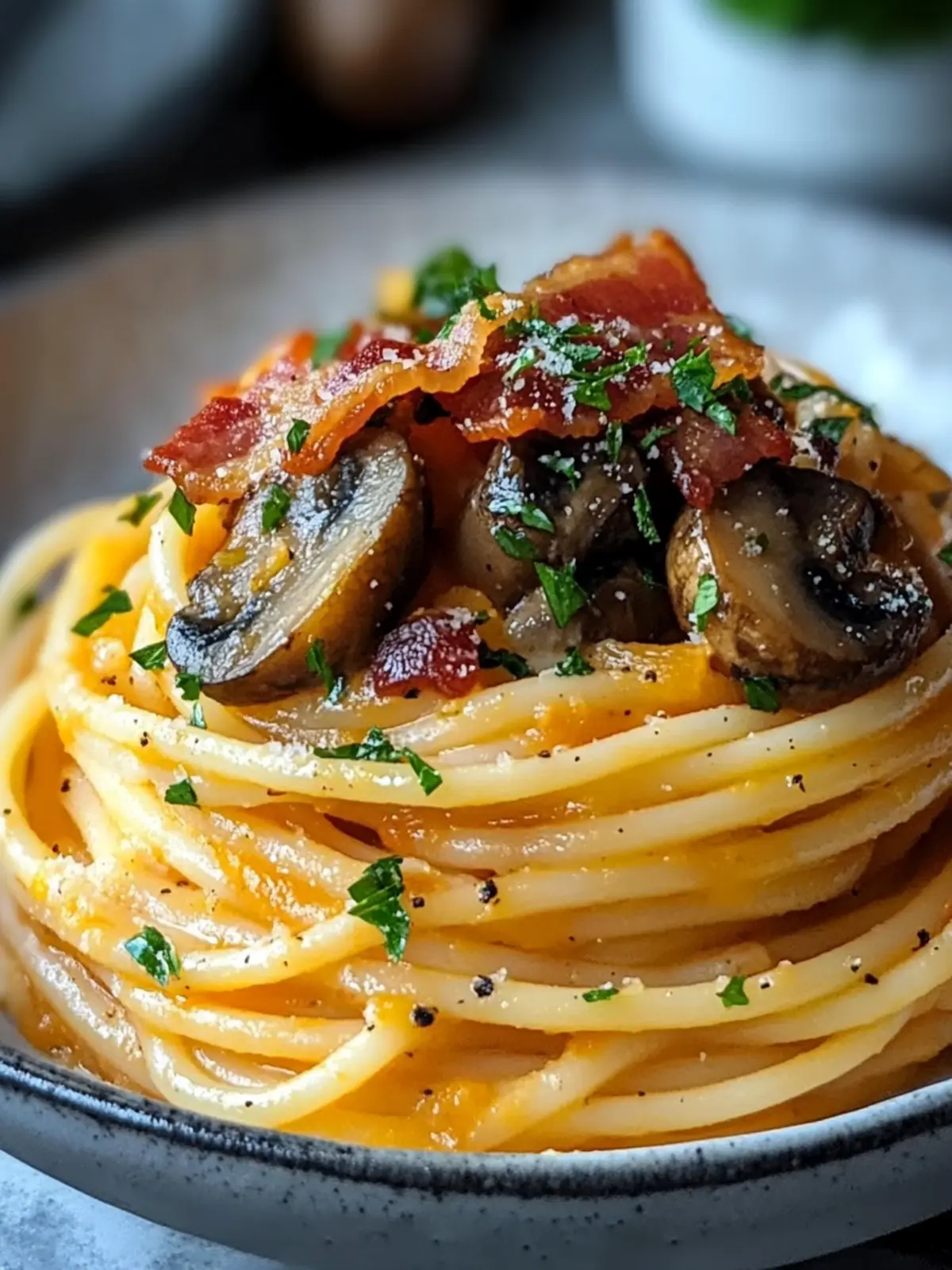 Pumpkin & Mushroom Spaghetti with Crispy Bacon Comfort Bowl 2 Pumpkin & Mushroom Spaghetti with Crispy Bacon