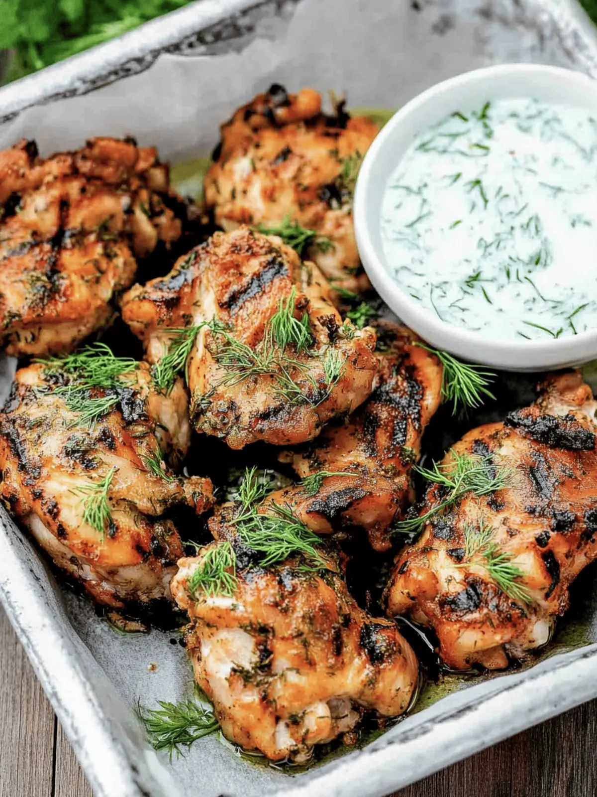Mediterranean Grilled Chicken Thighs with Zesty Dill Sauce 4 Mediterranean Grilled Chicken Thighs with Dill Yogurt Sauce